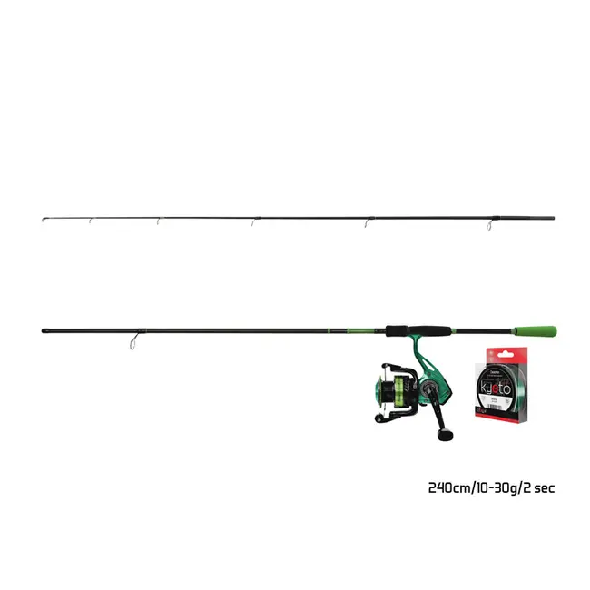 Combo-Set Spinning Delphin GreenSPIN, Lanseta Wasabi Spin NXT, 2.40m, 10-30g, 2buc + Mulineta Elixir 3000 + Fir Kyoto Verde 0.234mm-200m